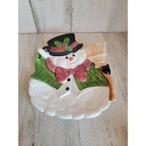 Vintage‎ Snowman ceramic broom plate home decor xmas